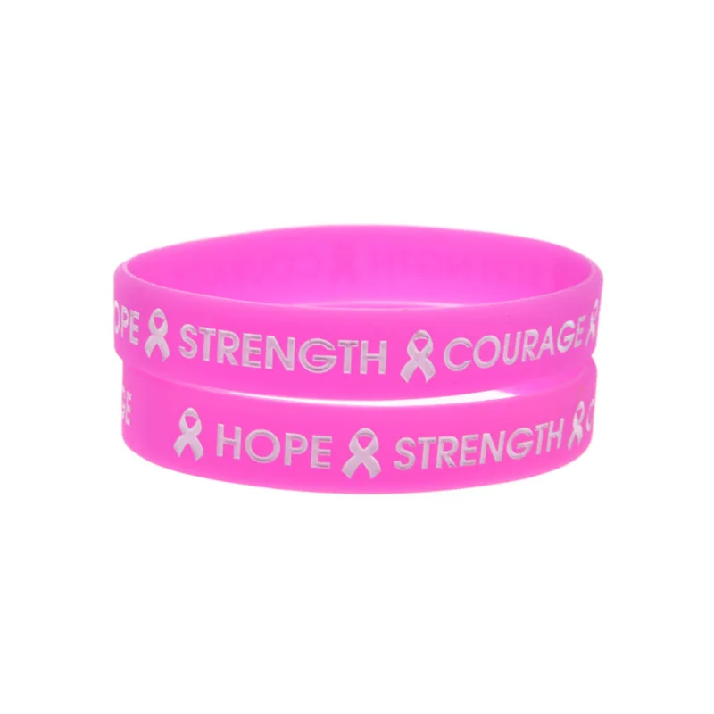 50 Pcs Silicone Wristband for Cancer Awareness Ribbon Hope Strength Courage Motivational Rubber Bangle