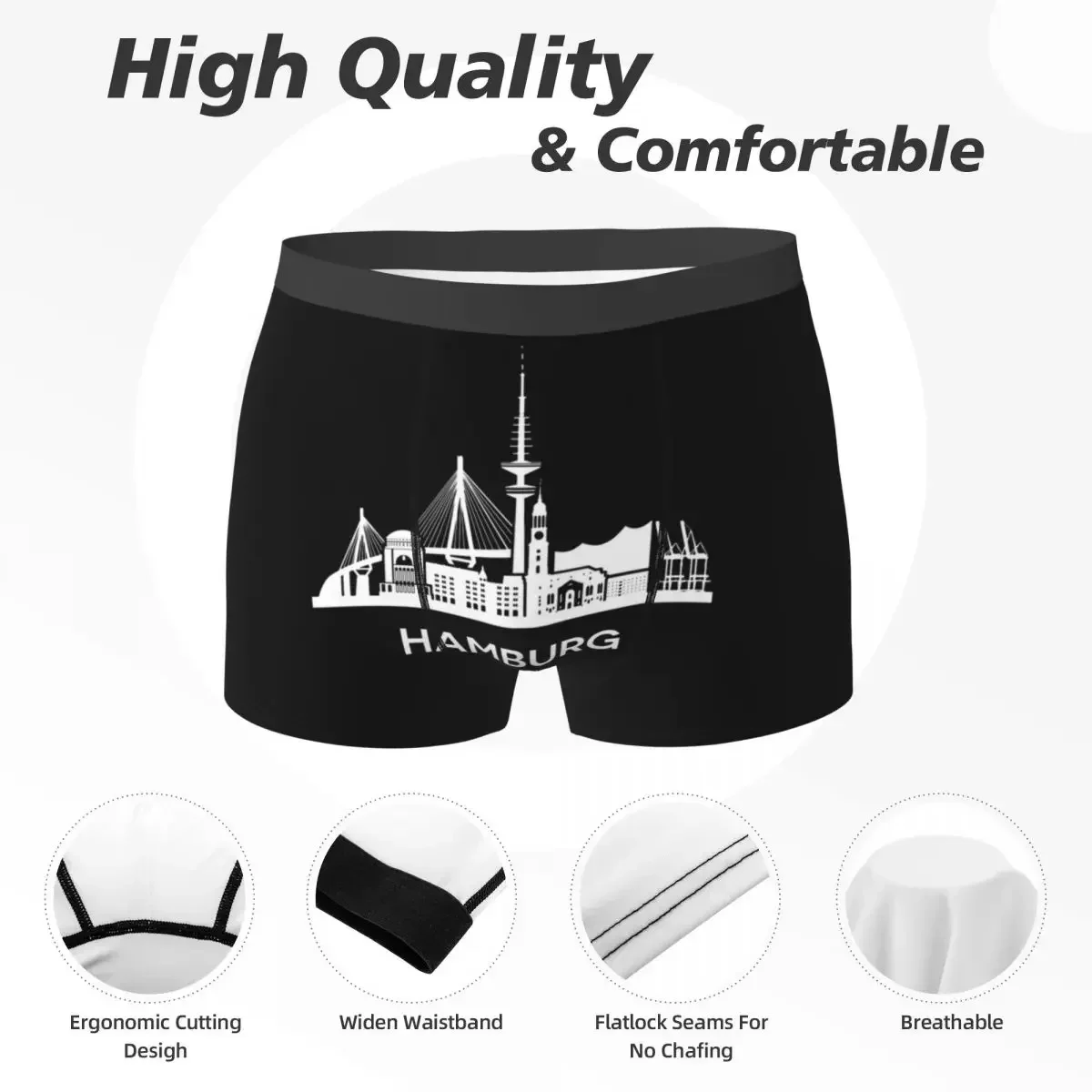 Boxer Mutande Pantaloncini Hamburg City Skyline, Versione estesa, Mutandine bianche Intimo traspirante maschile per Homme Man Boyfriend