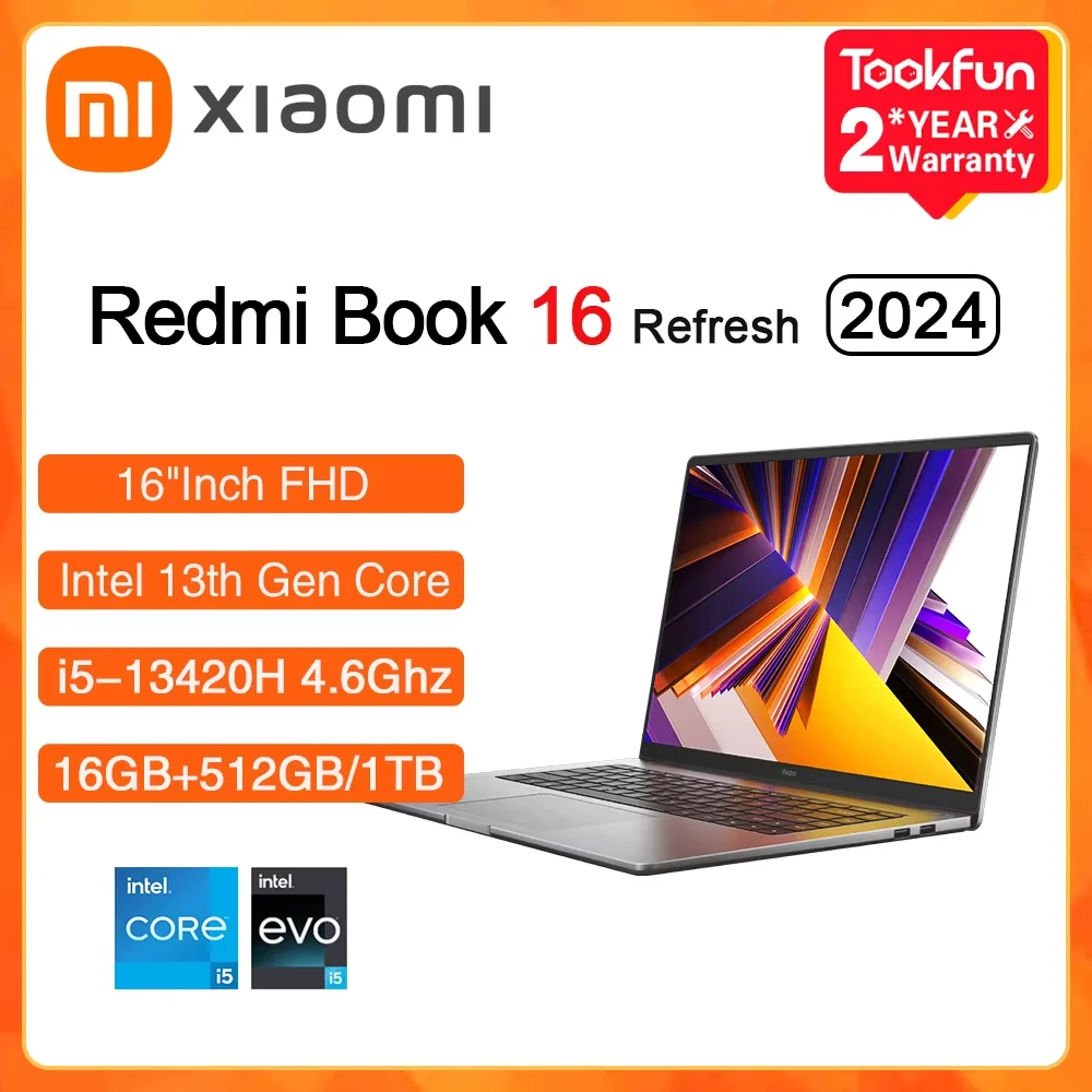 XIAOMIแล็ปท็อปRedmi Book 16 2024 รีเฟรชRAM 16GB SSD 512GB Intel I5 12450H 13420H 16 "นิ้วFHDโน้ตบุ๊คUltrabookคอมพิวเตอร์PC