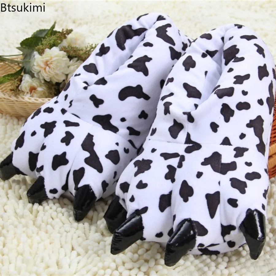 New Winter Warm Soft Indoor Floor Slippers Parent Child Shoes Paw Funny Animal Christmas Monster Dinosaur Claw Plush Home Shoes view 5