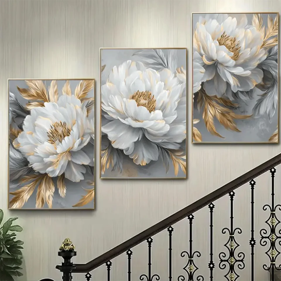 

Vintage White Flowers Diamond painting Triptych Full Square Round diamond Mosaic embroidery still life Home decoration 3 pieces