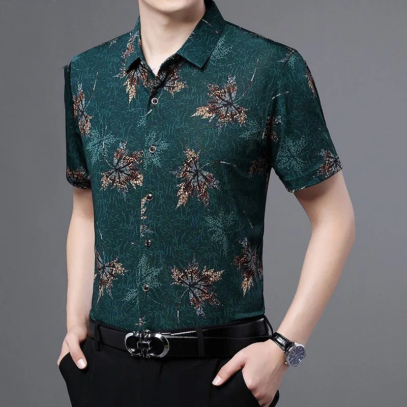 Camisa estampada con cuello de Polo para hombre, ropa informal a la moda, camiseta Vintage de manga corta con botones que combina con todo, novedad