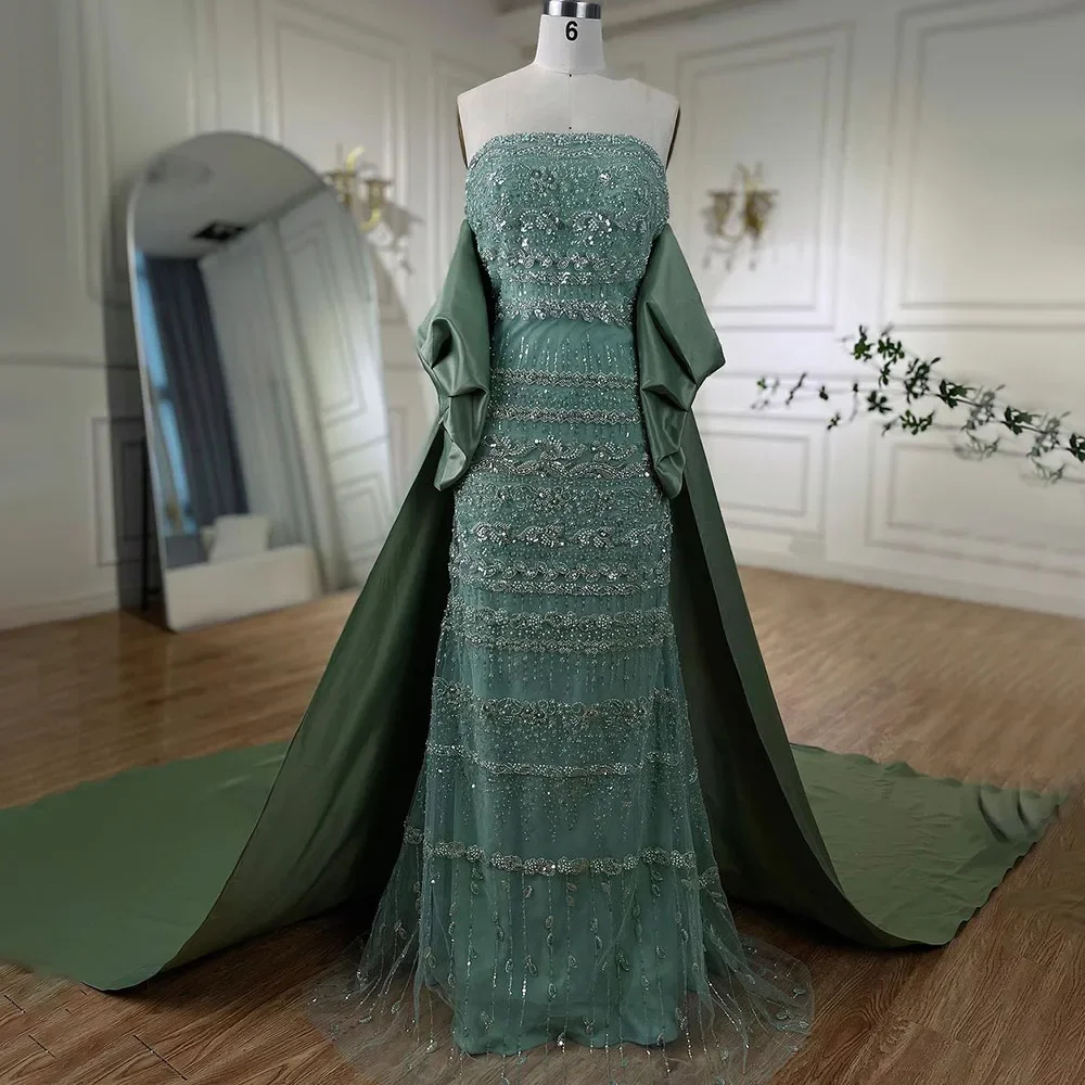 فساتين سهرة بحورية البحر باللون الأخضر من Serene Hill-Sage مخصصة، بدون حمالات، أنيقة، مثيرة، مطرزة، حفل زفاف، 2025 BLA72126 #4