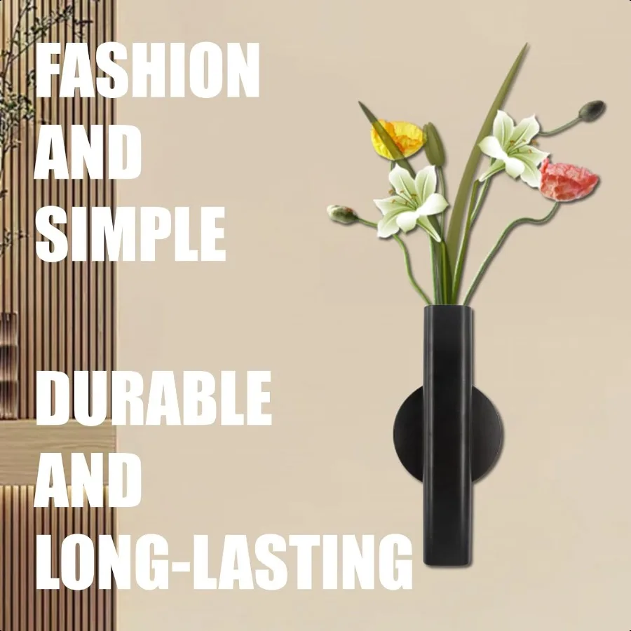 壁掛けフラワーチューブ 6.3インチ 花用金属花瓶 粘着式壁掛けフラワーホルダー装飾 ミニマリストオープンチューブデザイン用