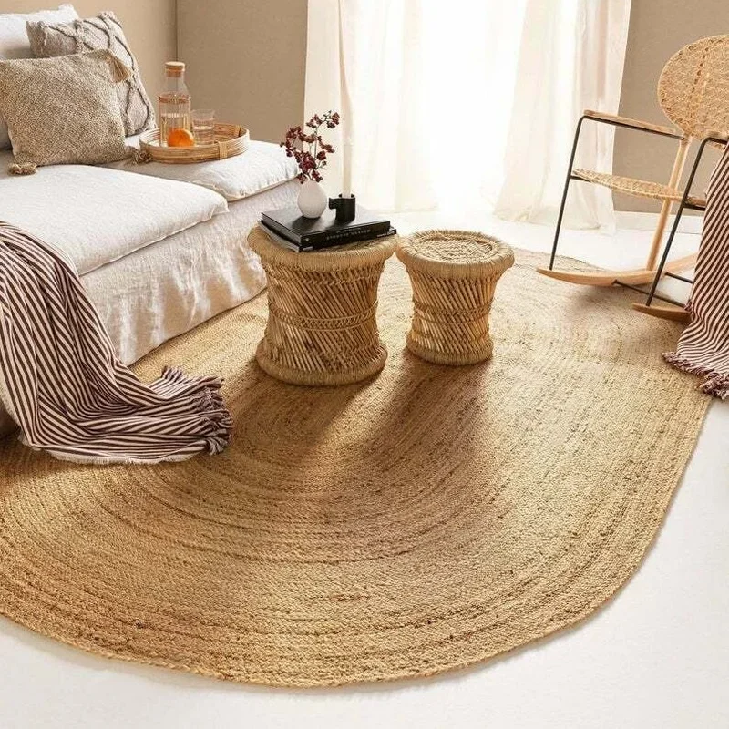 Rug Woven Jute Reversible Home Hand Woven Oval Carpets Natural Area Rugs Running Rugs Outdoor Rag Mat