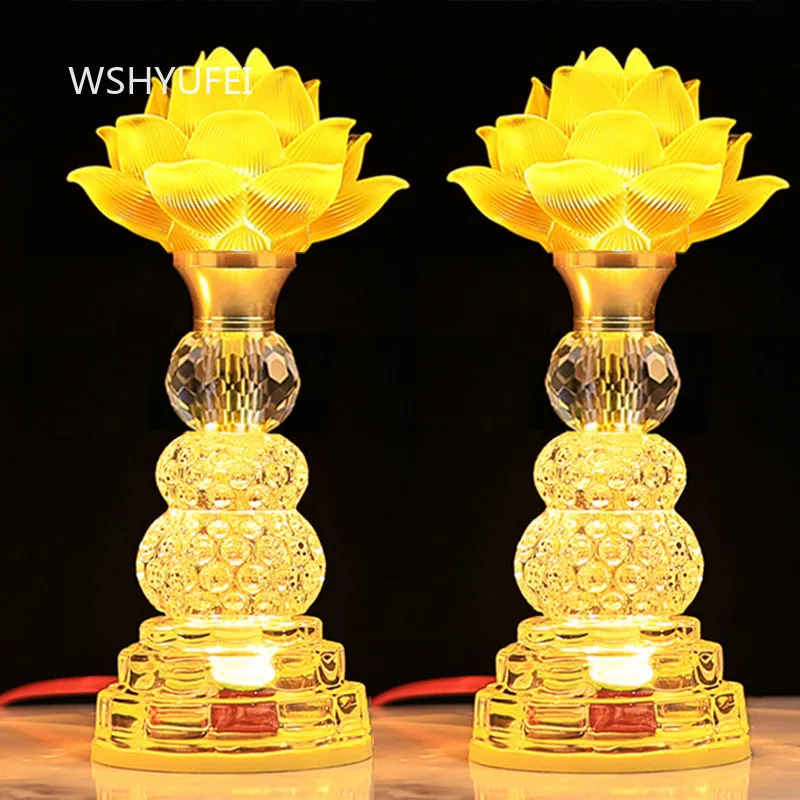 LED Colorful Glass Lotus Lamp Household Perpetual Light The Buddhist Temple Enshrines Buddha Statues and Lotus Lanterns Ornament