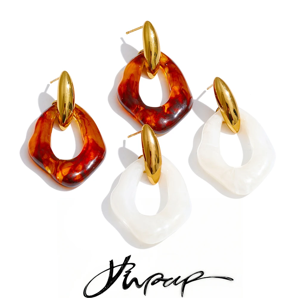 Yhpup – boucles d'oreilles géométriques en résine acrylique, goutte quotidienne, plaqué or 18 carats, acier inoxydable, bijoux attrayants, ambre blanc