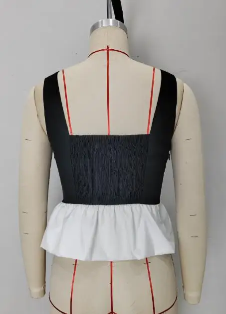 Verão 2025 novo colete feminino sem mangas preto e branco emagrecimento saia linha a retalhos saia plissada roupas femininas