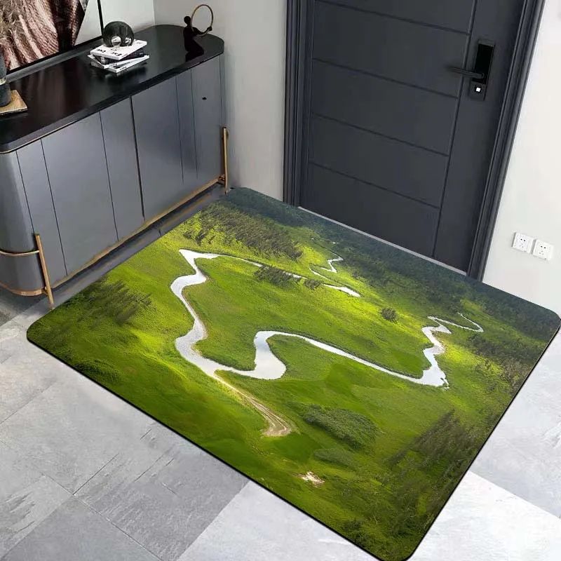 1pc Soft Plush Mat Mat with Forest River Landscape - Luxury & Mat, Machine Washable Rectangular for all-Season Indoor/Outdoor