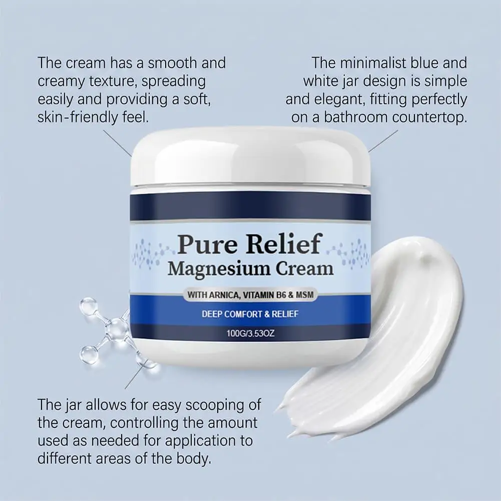 Pure Relief Magnesium Cream 100g Formula Deep Comfort Relief Soothing Body Topical Skin Care Ointment