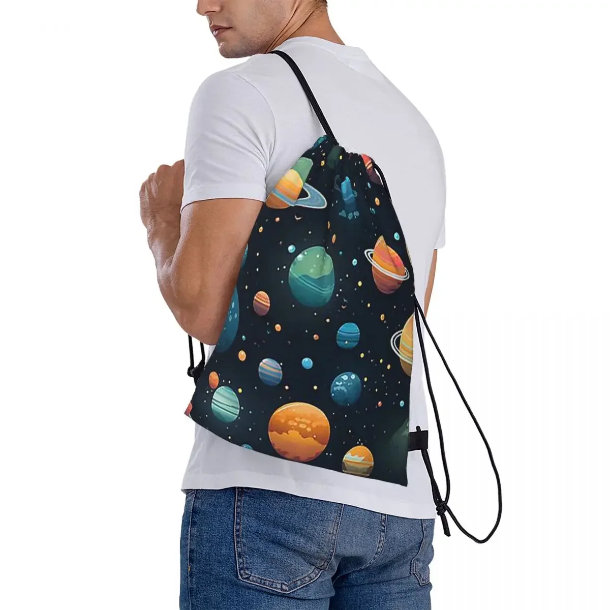 Solar System Space Planets Universe Backpacks Multi-function Drawstring Bags Shoes Bag Book Bags for Travel Students