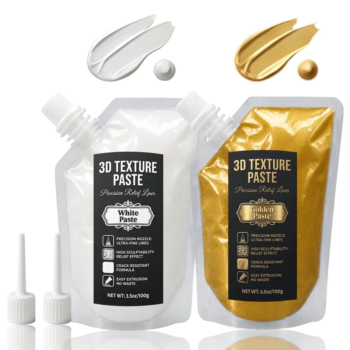 White And Golden 3D Texture Paste Fine Tip Drawing Medium Back to School Season for Multi-Surface Handmade Painting Decoration