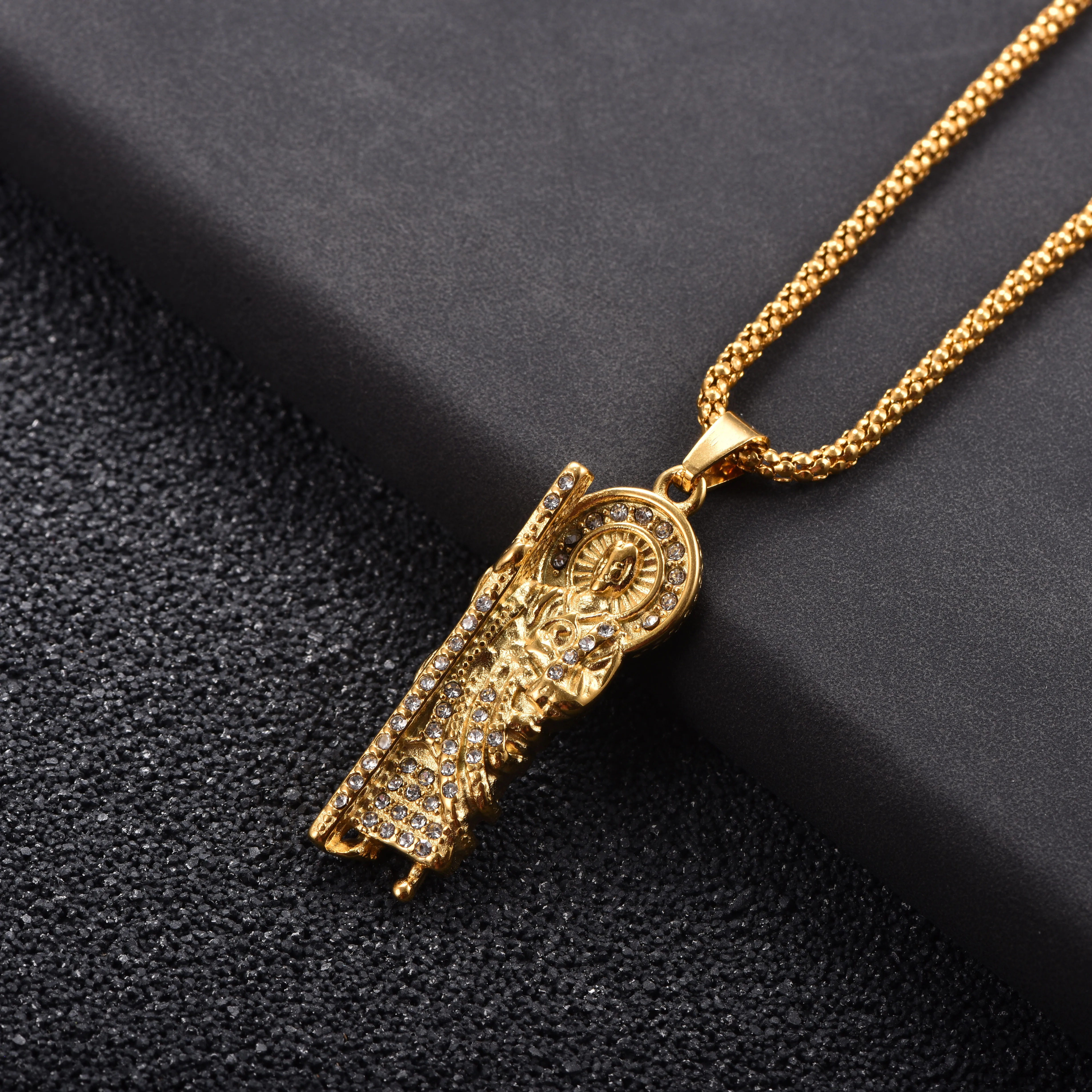 Religiöser Anhänger Santa Muerte Heiliger Judas Jungfrau Maria Jesus Charm Hip-Hop Katholisches Amulett Halskette Anhänger für Männer Glaubensschmuck – Detail 6
