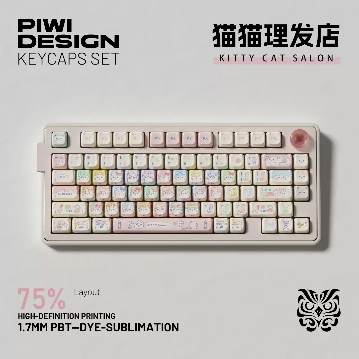 

Cat Barber Shop Theme Keycaps Set PBT Sublimation Keyboard Caps Custom MOA Profile Keycaps for Mechanical Keyboard Accessories