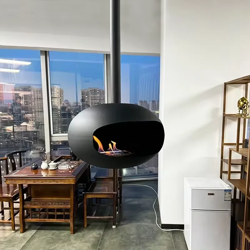 Chimenea suspendida de llama real, techo integrado, decoración del hogar, chimenea de etanol, chimenea de bioetanol montada en la pared sin fluo