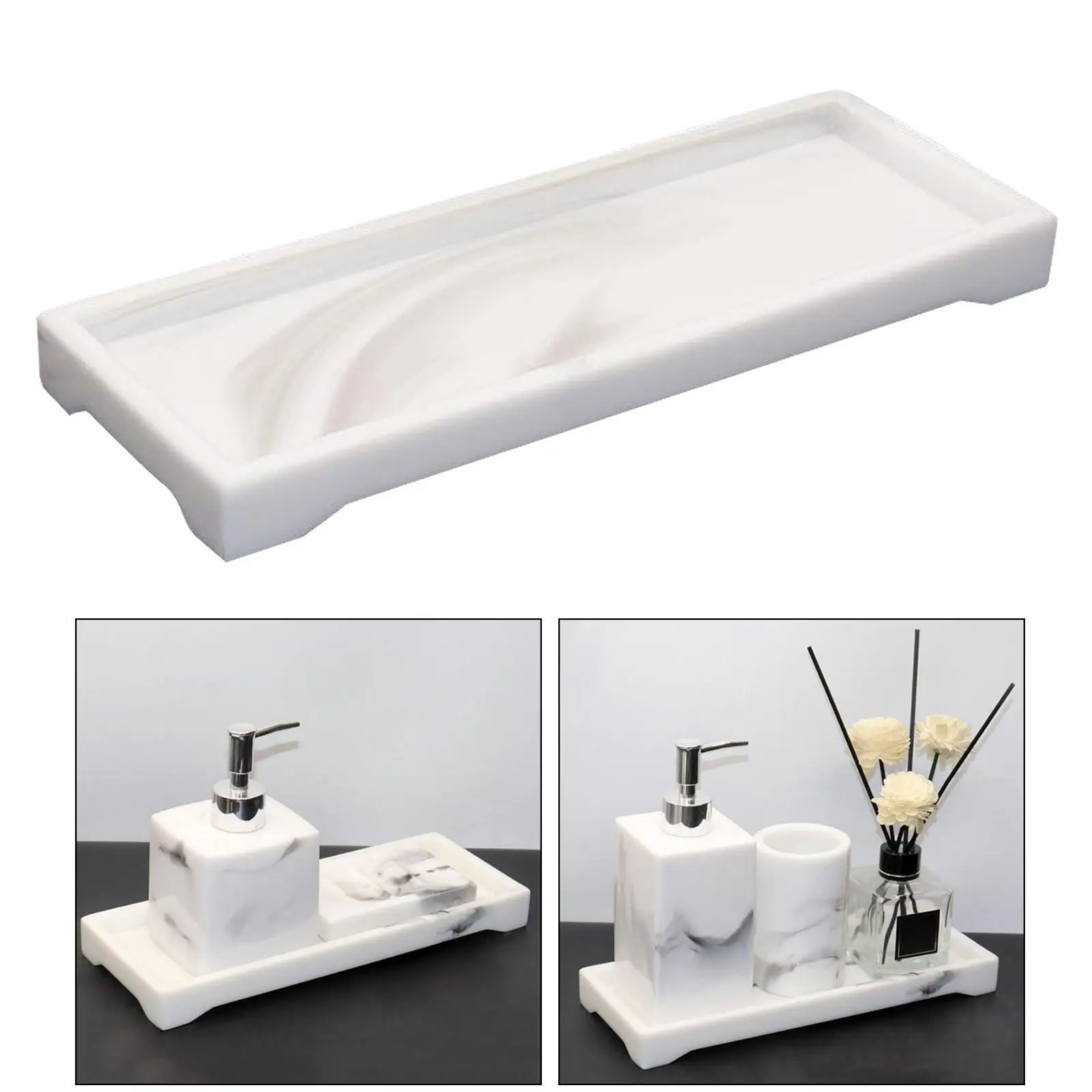 Marbling Resin Bathroom Vanity Tray Plate Cosmetics Candle Organizer