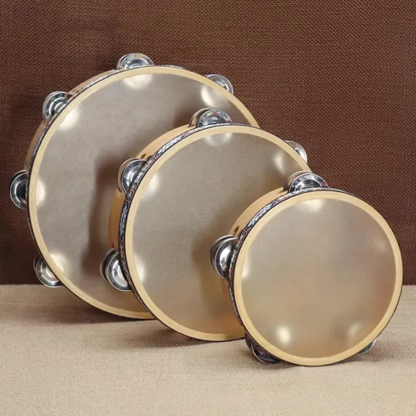 Professional Tambourine Adults Children's Pandero Wooden Cowhide Double Row Tambourine Orff Musical Instruments Tambourets