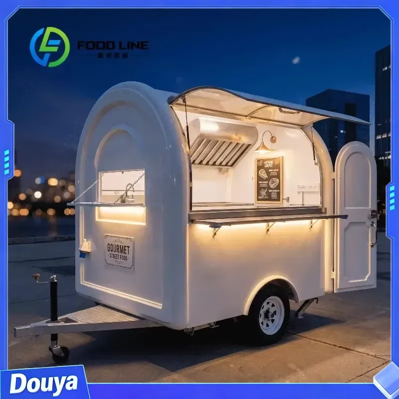 Round Mobile Dining Cart Built-in Pizza Oven Crepe Maker Portable Food Service Cart for Street Food Seafood Festival