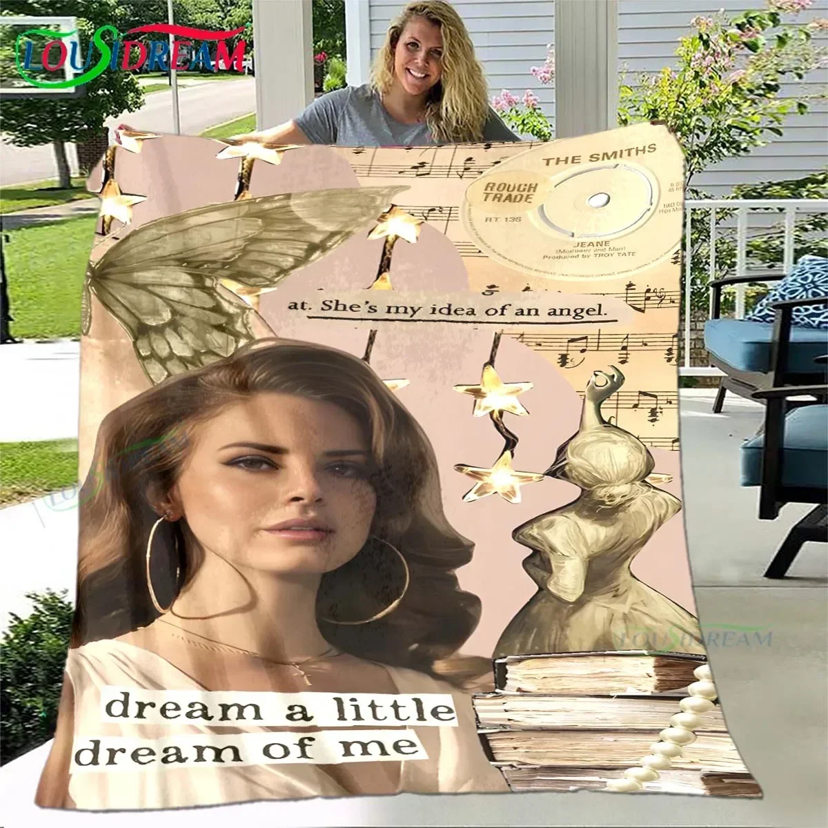 

Pop Female Singer Lana Del Rey Pattern Blanket Star Art Flannel Thin Blanket Portable Home Travel Office Lunch Break Blanket