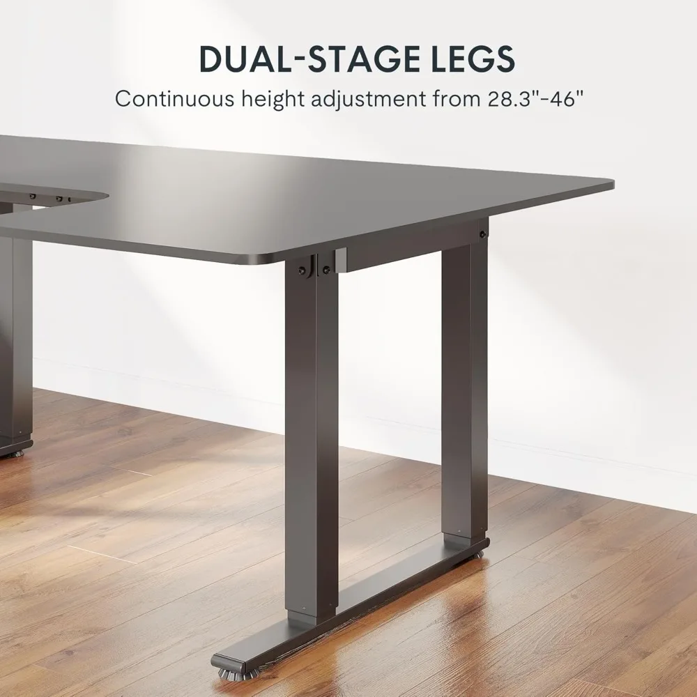 Dual Motor 4Legs L Shaped Standing Corner Desk Computer Electric Sit Stand Up Desk Height Adjustable Desks Home Office Table