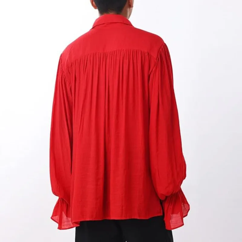 Referring To The 15th Century Florence Tailor's New Medieval Men's Retro Performance Suit with Lace Up Puffy Sleeves Top