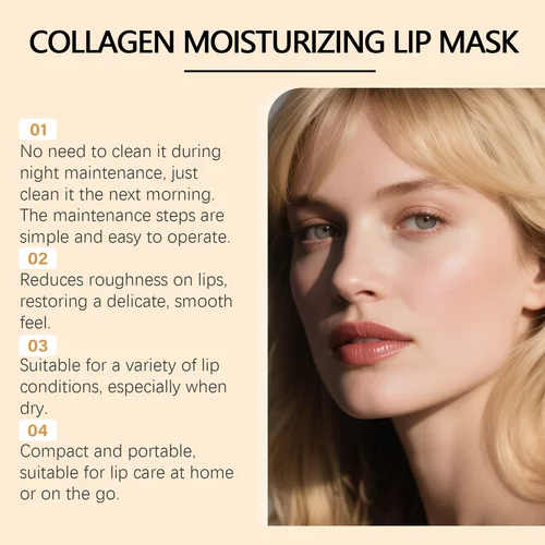 Imagen 2 del producto Mascarilla de colágeno para labios, reparación nocturna, tratamiento nutritivo hidratante para labios secos y escamosos, cuidado de labios para mujeres, línea de labios esencial que se desvanece