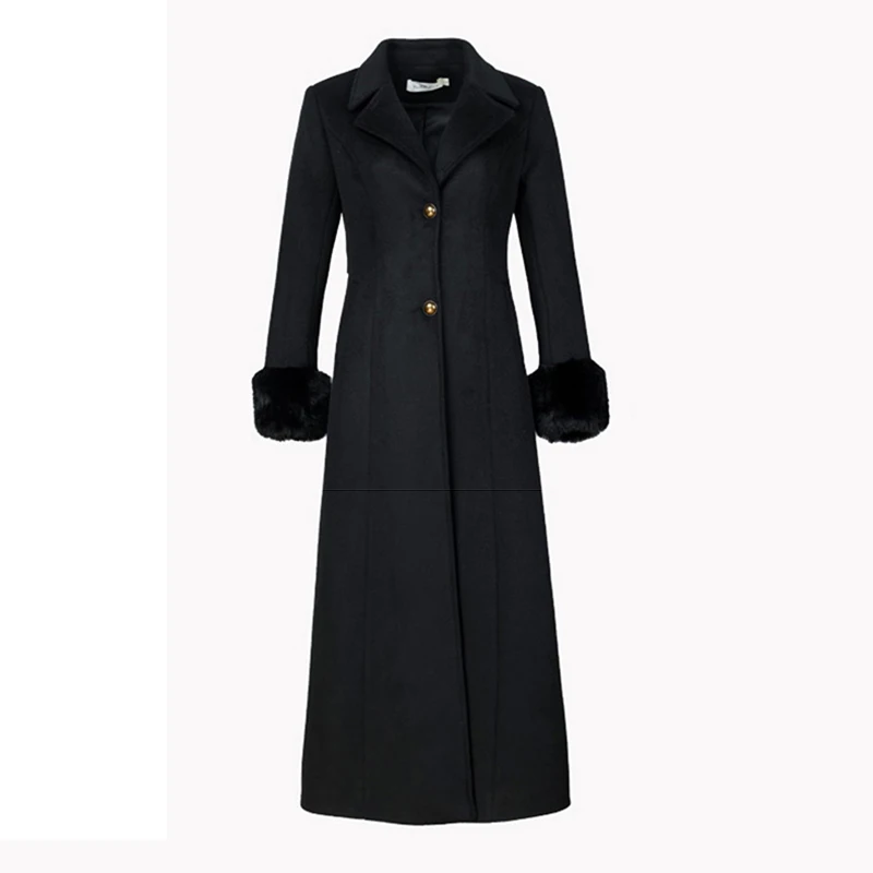 New Women Autumn Winter Black Wool Overcoat Fashion Suit Collar Single Breasted Slim Woolen Coat Elegant Long Blazer Coat