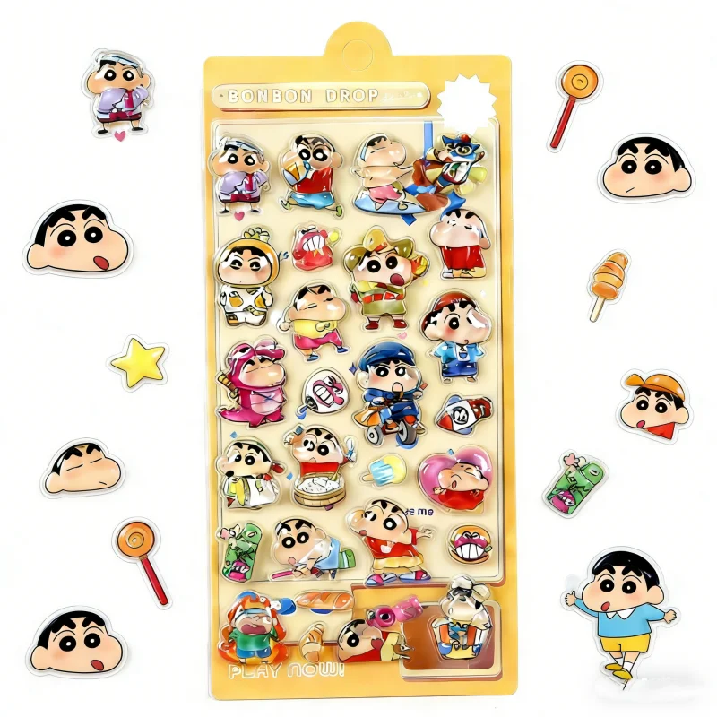 Pegatinas en Relieve de Crayon Shin-chan, Pegatinas de Recompensa para Niños con Diseño Original de Dibujos Animados, Pegatinas Decorativas de Moda con Personalidad Delicada