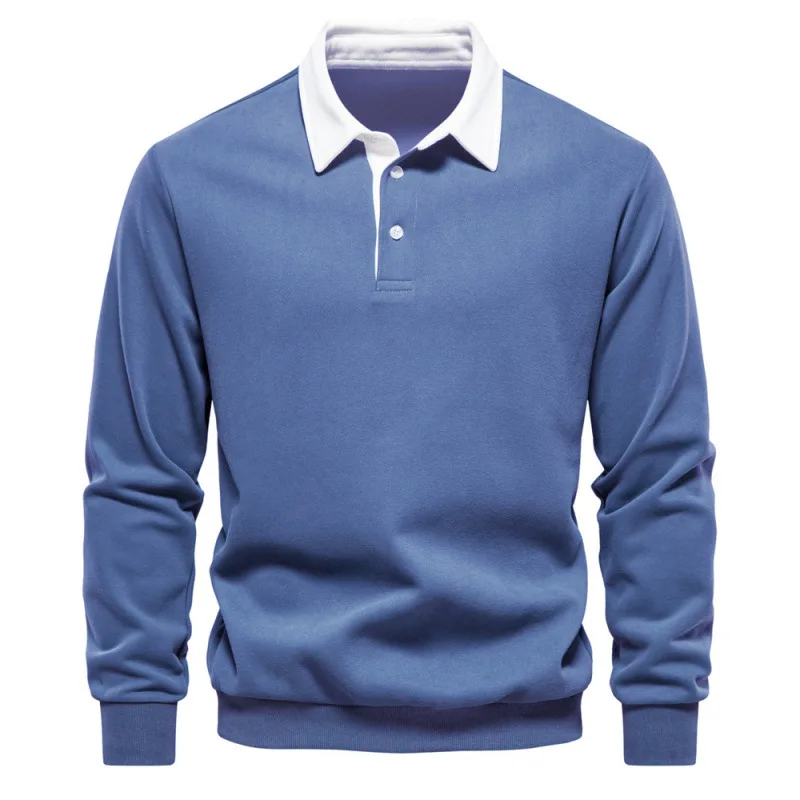QICHE Men Polo Collar Long Sleeve Sweatshirt European Size Autumn High Quality Casual Top