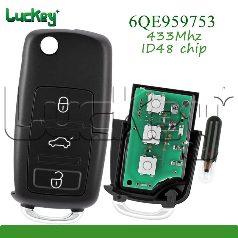 Llave de Coche Remota 6QE 959 753 para VW Volkswagen Saveiro 2009-2012 Fox Gol Sharan 2010+ Chip ID48 434Mhz 6QE959753 Llave Plegable