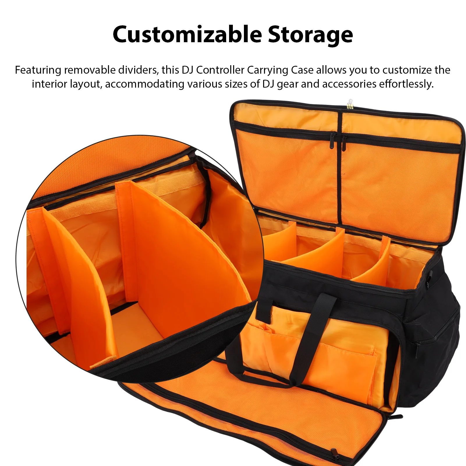 컨트롤러 휴대용 케이스 케이블 보관 가방 DJ 장비 가방 탈착식 칸막이 미끄럼 방지 바닥 음악 액세서리 보관 가방