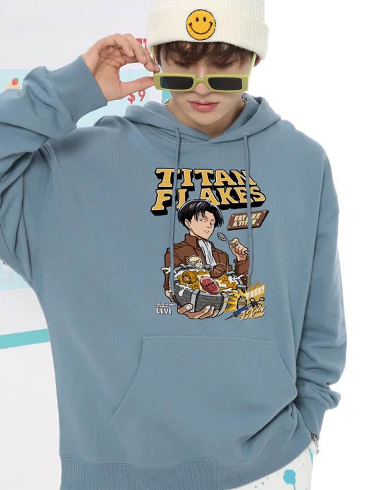 進撃の巨人-コラボ-メンズ-パーカー-秋冬-アニメ-リヴァイ兵士-カジュアル-快適-コットン-ポリエステル混紡