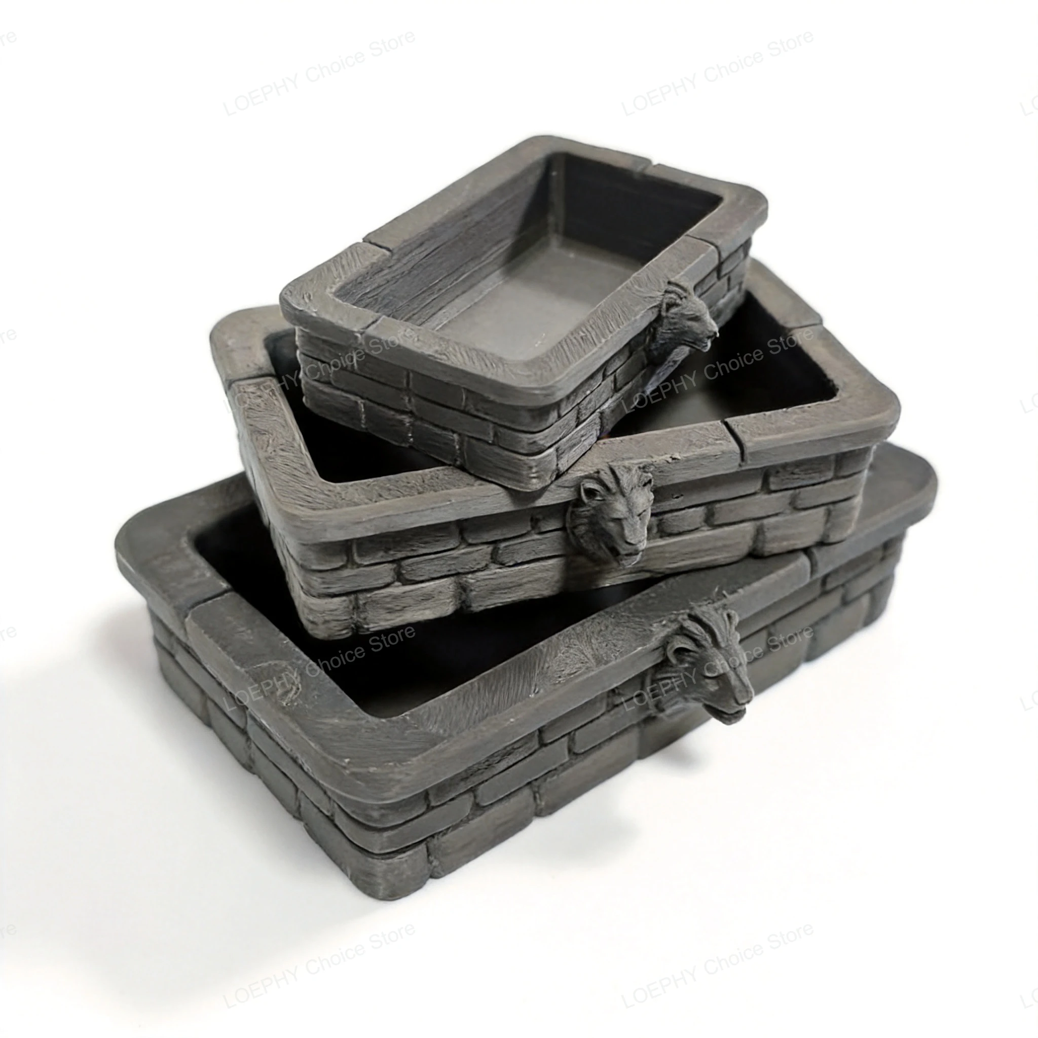 Castle Reptile Water Bowl Lion Head 3D Printed PETG Faux Stone Drinking Dish Terrarium Decor for Gecko Beardie Crestie 3 Sizes view 6
