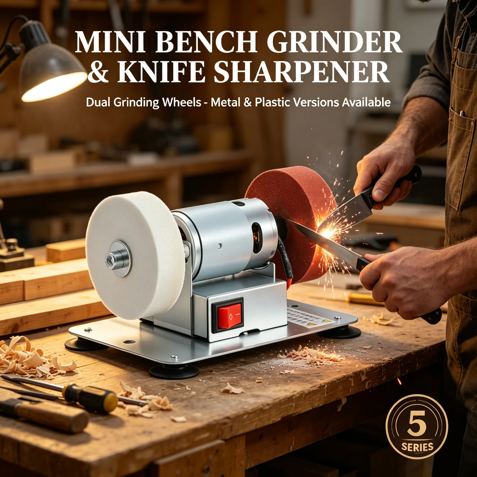 Small Power Bench Multi-Functional Mini Bench Compact Size Desktop Grinding Machine for Garage Craft Room