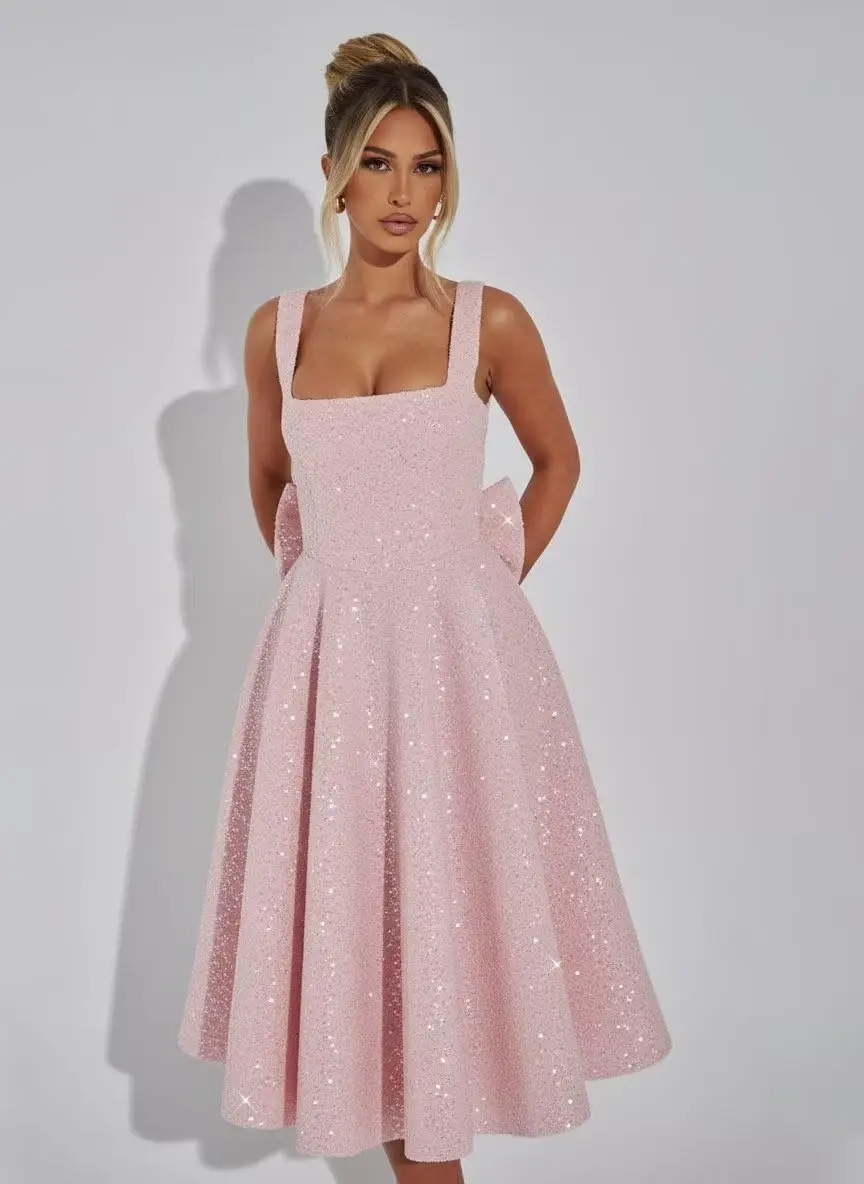 

Блестящие платья для выпускного вечера с пайетками для подростков, с квадратным вырезом, блестящим лифом, плиссированным А-силуэтом, для официальных мероприятий, коктейльных вечеринок, длиной до колена, вечерние платья