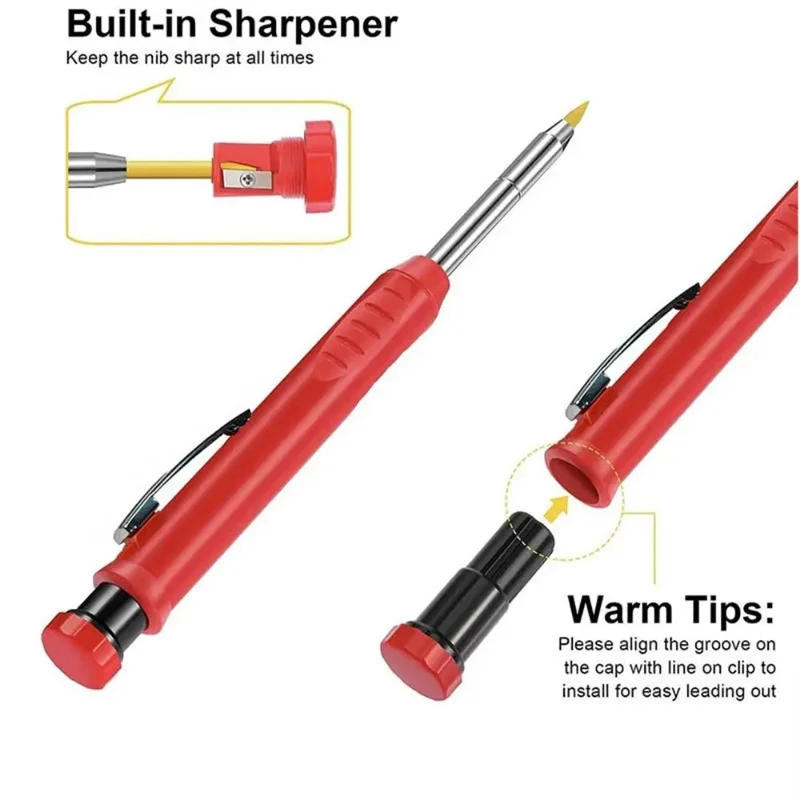 2.8mm Built-in Sharpener Solid Carpenter Pencil Long Head Mechanical Pencil Multifunctional Woodworking Deep Hole Marking Tool