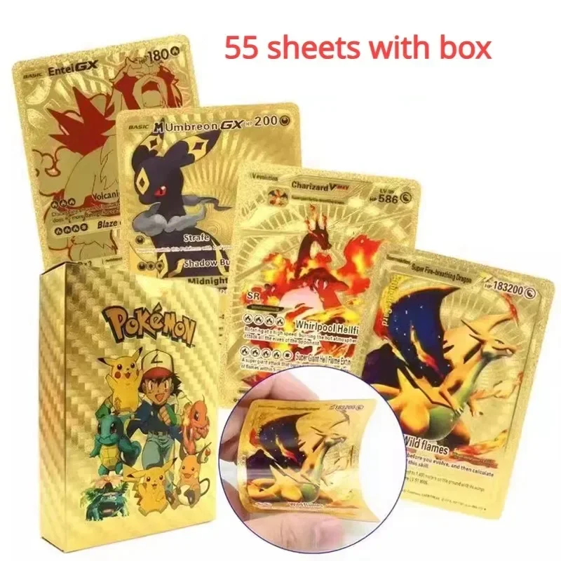 55PCS Pokemon Battle Collection Colorful Gold Foil Card Charizard Pikachu Arceus Silver Rainbow English German VSTAR VMAX Card