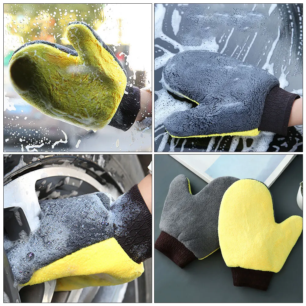 

3 Pcs Car Wash Gloves Washing Accessories Coral Fleece Auto Detailing Mitts for