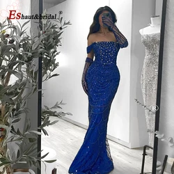 Elegant Beads Mermaid Evening Dress for Women 2026 Luxury Arabic Pearls with Gloves Formal Prom Wedding Party Gowns Customized
