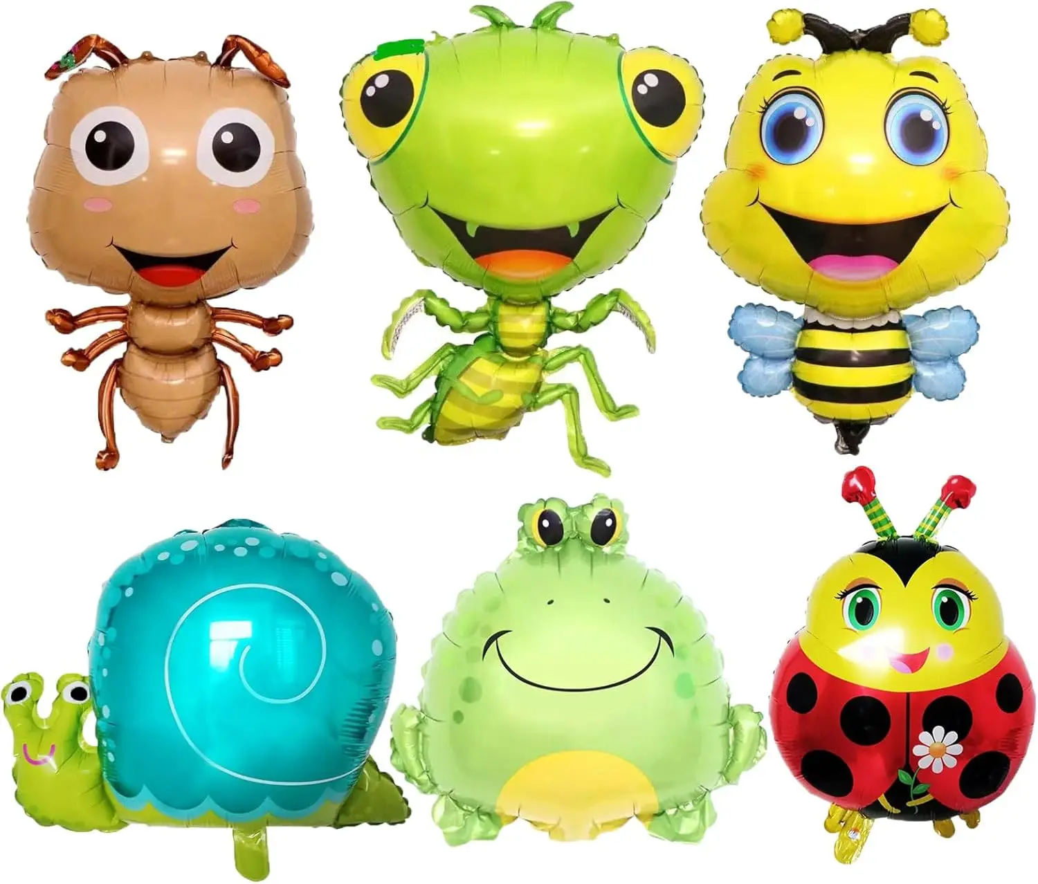 Set de 6 Globos de Animales Insectos: Abeja, Mariquita, Hormiga, Mantis, Rana, Caracoles, Globos de Mylar para Cumpleaños, Baby Shower