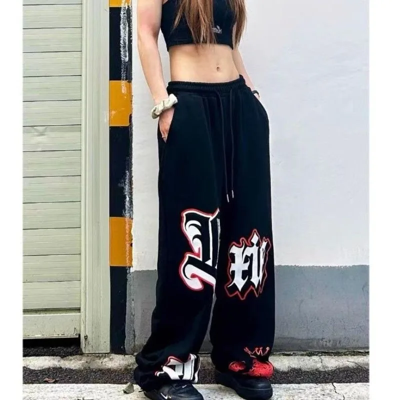 American Street All Match Sports Pant Subculture Hip-hop Letter Graffiti Printed Pants Women's Harajuku Loose Wide Leg Trousers