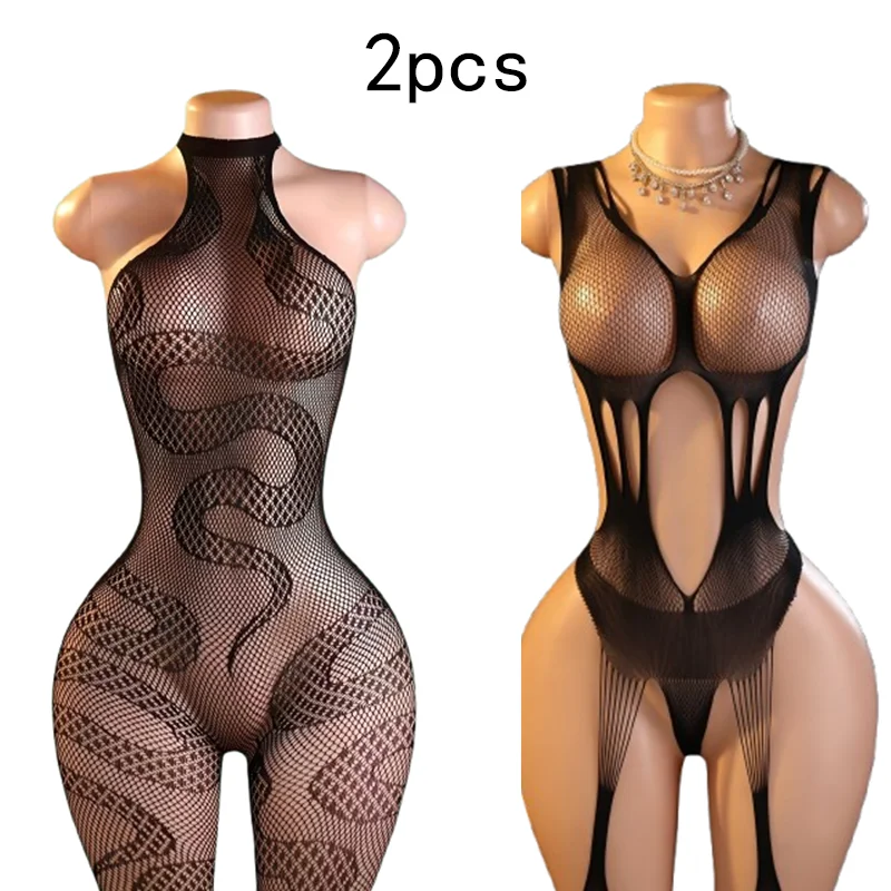 2-Piece Set – Black Mesh Bodystocking; form-fitting, alluring, and sensual lingerie—perfect for the wedding night.