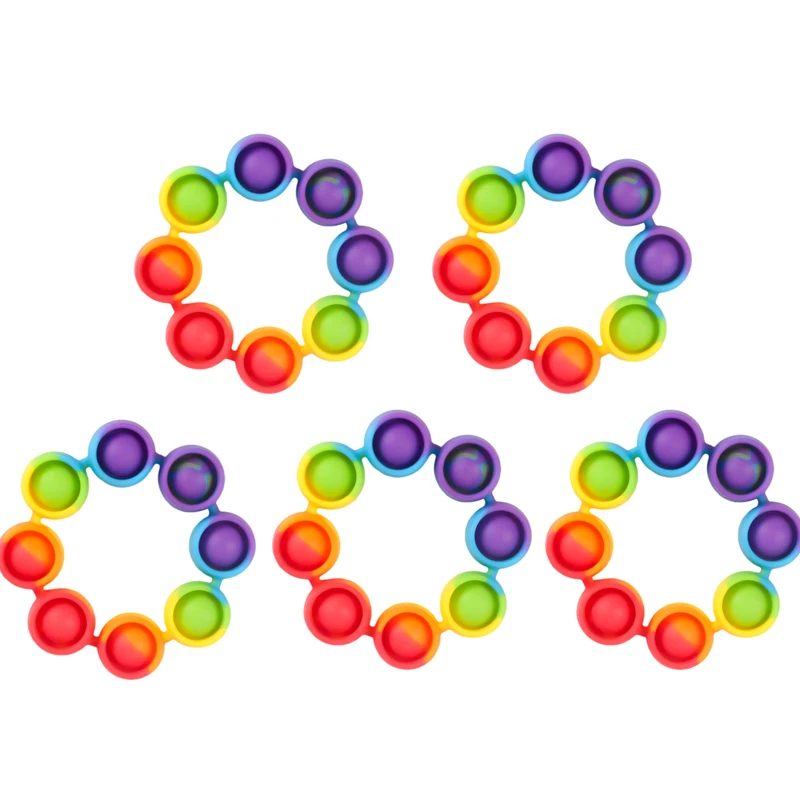 5PCS Rainbow Push Bubble Bracelet Sensory Fidget Stress Relief ADHD Autism Anxiety Therapy Kids Toys Juguetes Antiestrés