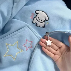 Japanese Cute Sweet Star Dog Embroidery Sweatshirts Autumn New Thicked Warm Tops Y2k Loose All-match Hoodie Coat Women