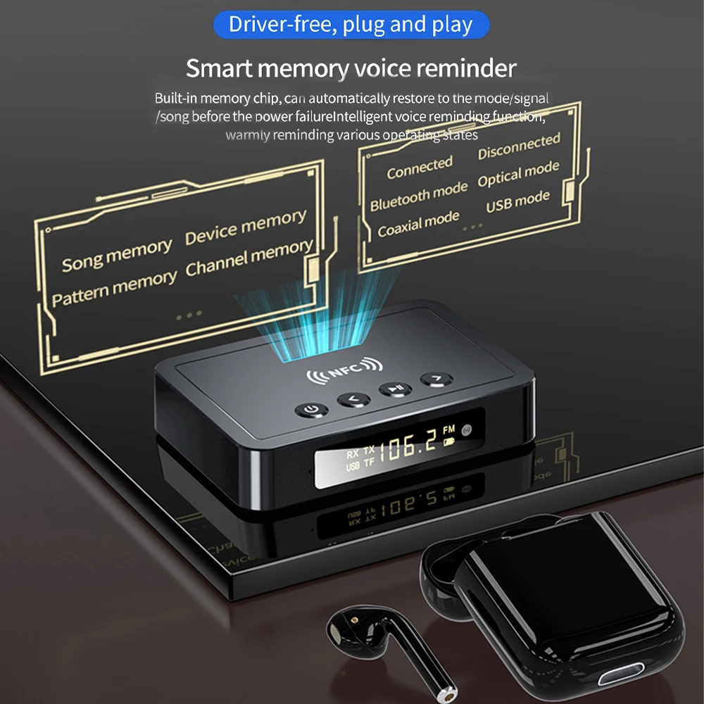M6 Universal Bluetooth Receiver Transmitter Bluetooth 5.4 3.5mm AUX/RCA/USB U Disk/TF Input Remote Controller Digital Adapter