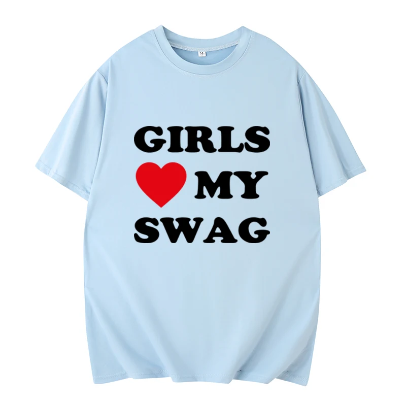 Ragazze Love Heart My Swag T-Shirt divertente lettera stampata donna/uomo Black Tee Y2k estetica Cool Boy Girl maglietta Oversize Harajuku