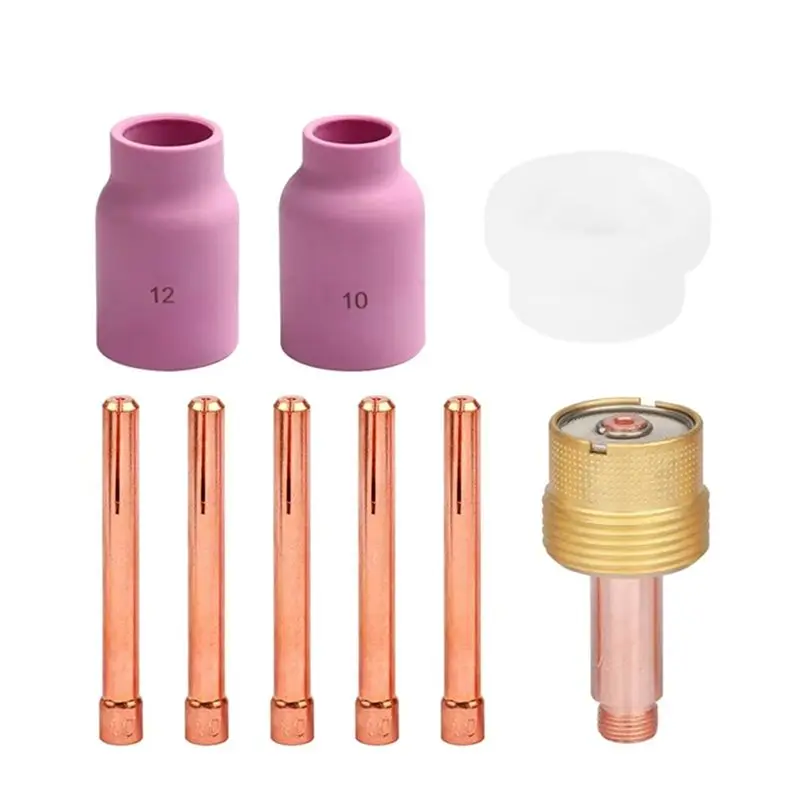 AT63-9PCS TIG Welding Torch Large Long Gas Lens Alumina Cup For WP17 WP18 WP26 TIG Collet Bodies Spare Kit