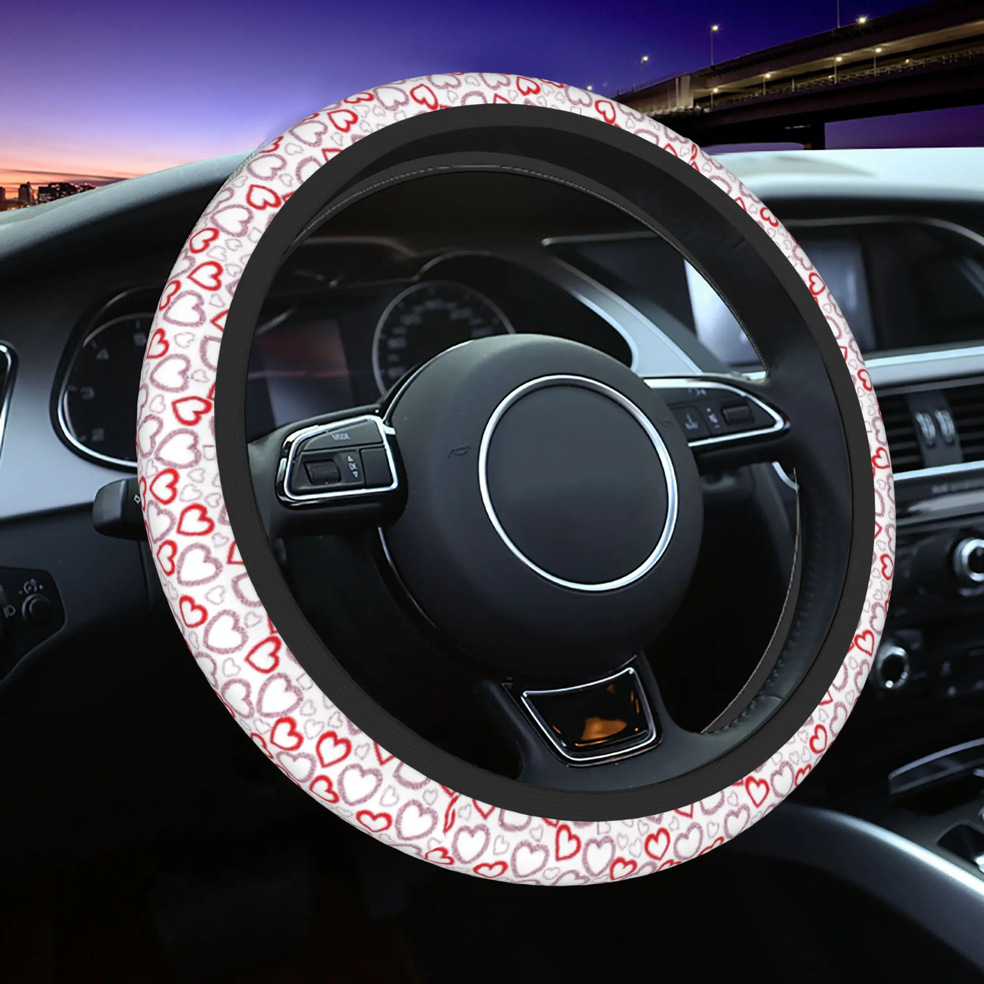 Heart Pattern Car Steering Wheel Cover 37-38 Anti-slip Steering Wheel Protective Cover Elastische Interior Accessories