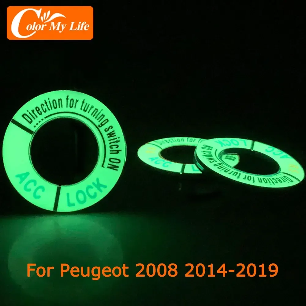 Luminous Car Ignition Key Ring Cover Decorative Trim Stickers for Peugeot 2008 208 2014 - 2018 Accessories Car-styling