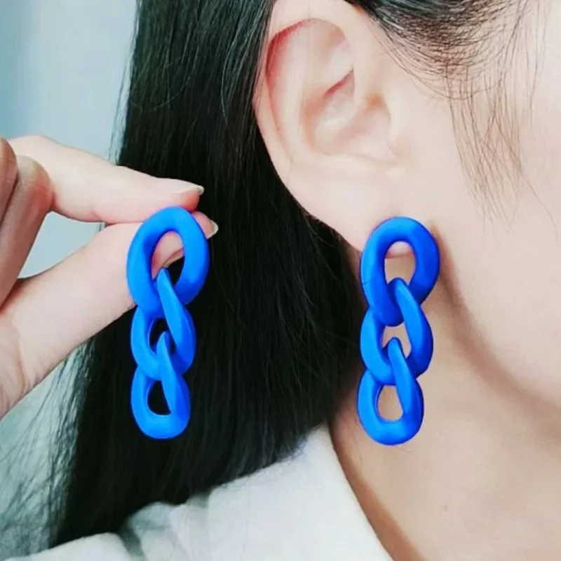Colorful Acrylic Chain Drop Earrings For Women Bohemian Simple Design Link Long Earrings New Fashion Party Jewelry